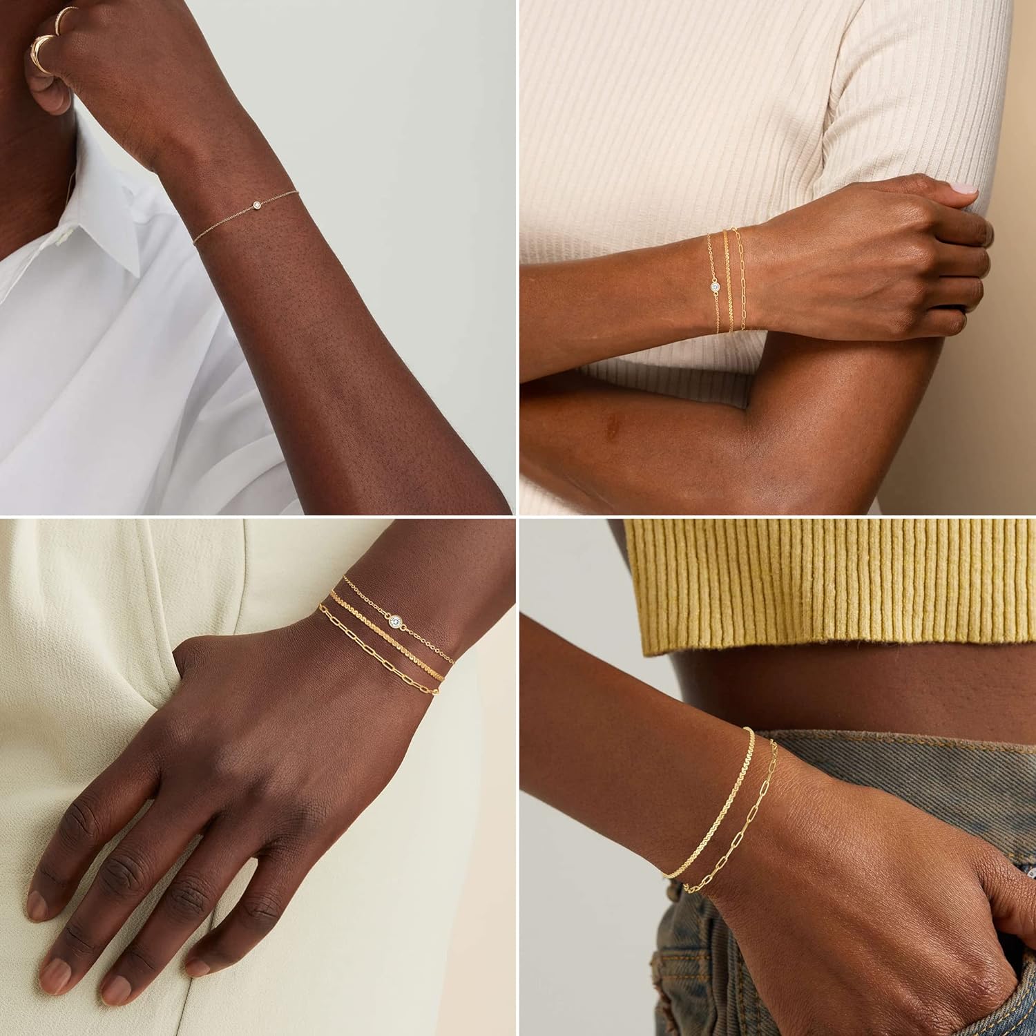 Gold Bracelets for Women, 14K Dainty Gold Plated Stackable Bracelets for Women Trendy Gold Bracelet Stack Set Waterproof Chain Bracelets Paperclip Adjustable Tennis Minimalist Tiny Cute Jewelry