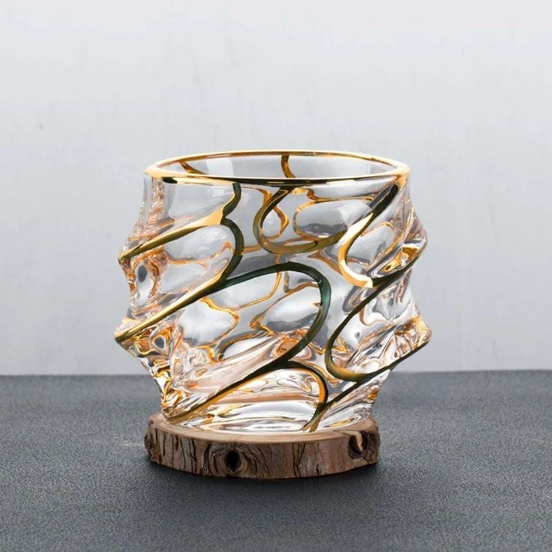 Gold Rim Wave Whiskey Glass