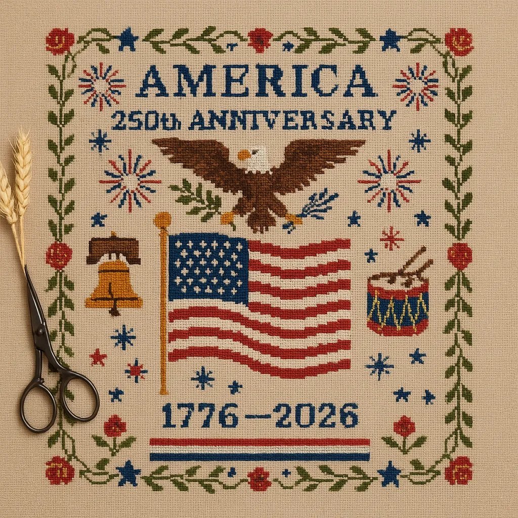 🍂TikTok Fall Sale — Last Day 70% OFF🎉250th Anniversary of America Cross Stitch Kit – Celebrate with Craft and Tradition✨