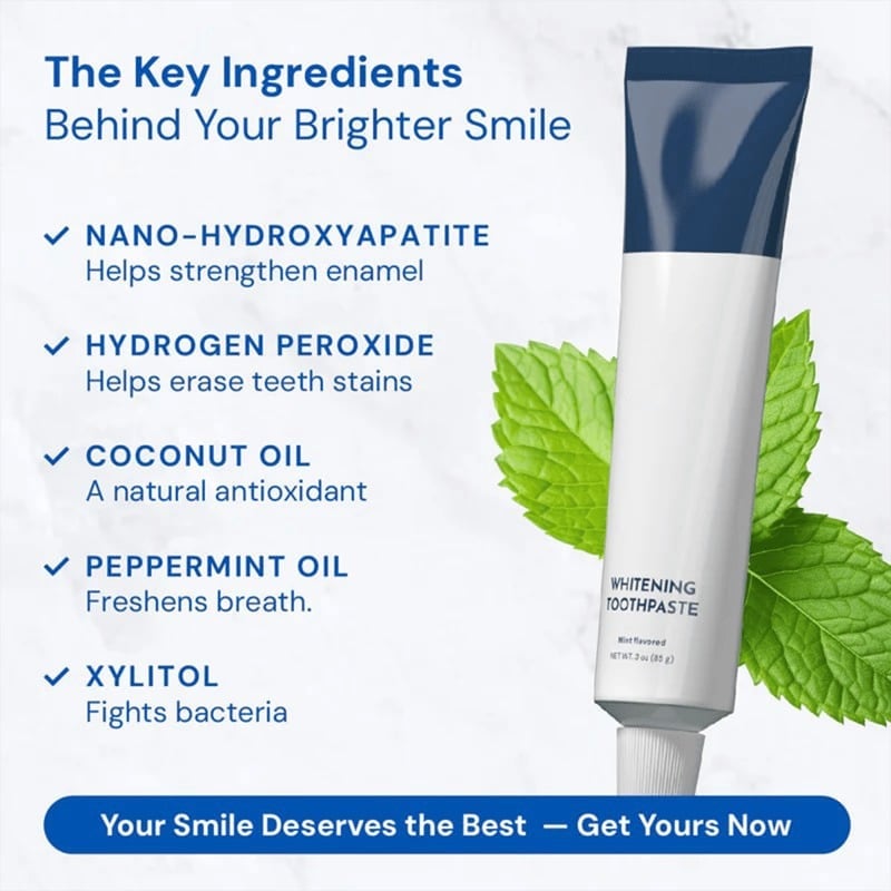 🦷Fluoride-Free Hydroxyapatite Teeth Whitening Toothpaste with Coconut Oil & Xylitol❄️