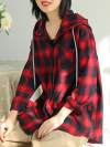 Letha Hooded Vintage Contrasting Plaid Print Single-breasted Baggy Cotton Shirt