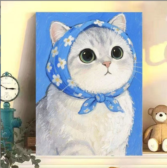 DIY Oil Painting Scarf Kitten Series（Solid wood frame）