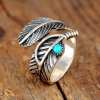 🔥 Last Day Promotion 70% OFF🎁Boho Feather Turquoise Adjustable Ring