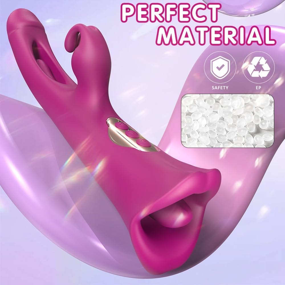 4 IN 1 Rose Muncher Rabbit Vibrator Licking Vibrating Flapping Clit Nipple Stimulator