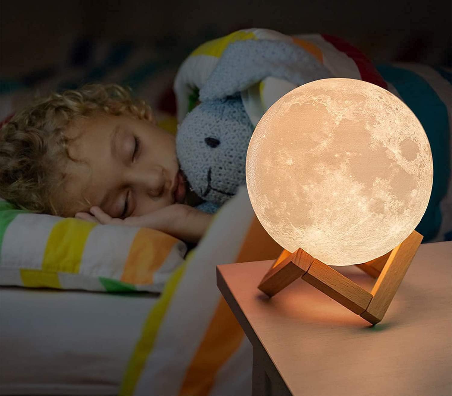 CPLA Moon Lamp 2024 Upgrade 6inch 128 Colors, Kids Room Decor Home Decor- 3D Printing Moon Night Light for Kids Adults- Gifts for Girls Boys Men Women Birthday- Wooden Stand & Remote/Touch Control