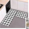 Buffalo Check Plaid Kitchen Rug Set - 2PCS (17x47 & 17x29), Farmhouse Style, Non-Printed Woven Surface, Non-Slip, Machine Washable, Black & White