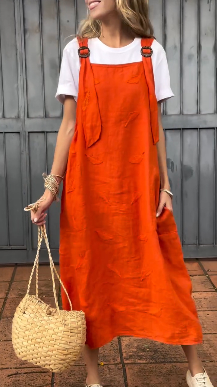 Women's Cotton and Linen Casual Suspender Dress