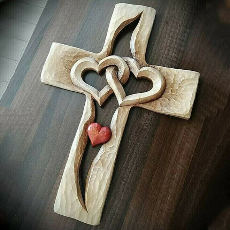 ❤️Intertwined Hearts Wooden Cross🔥Buy 2 Get 10% Off & Free shipping