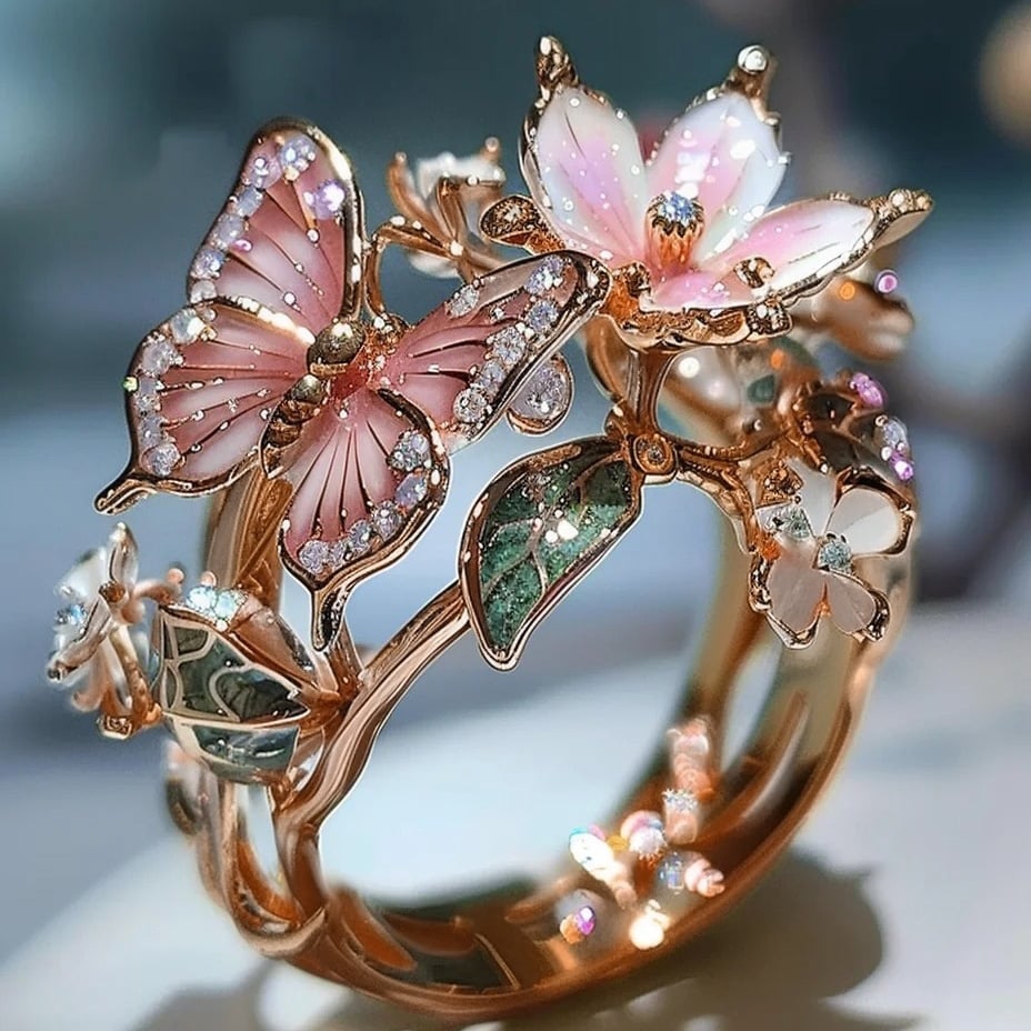 🔥LAST Sale 49% OFF - 🌸Butterfly Flower Ring🌸