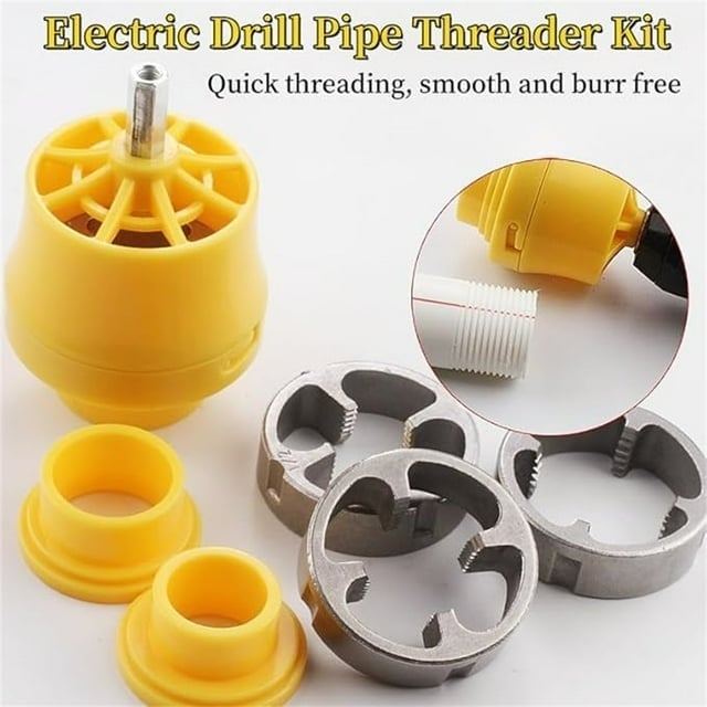 🔥LAST DAY 49% OFF - Electric Drill Compatible PVC Pipe Threader Kit with Various Die Sizes