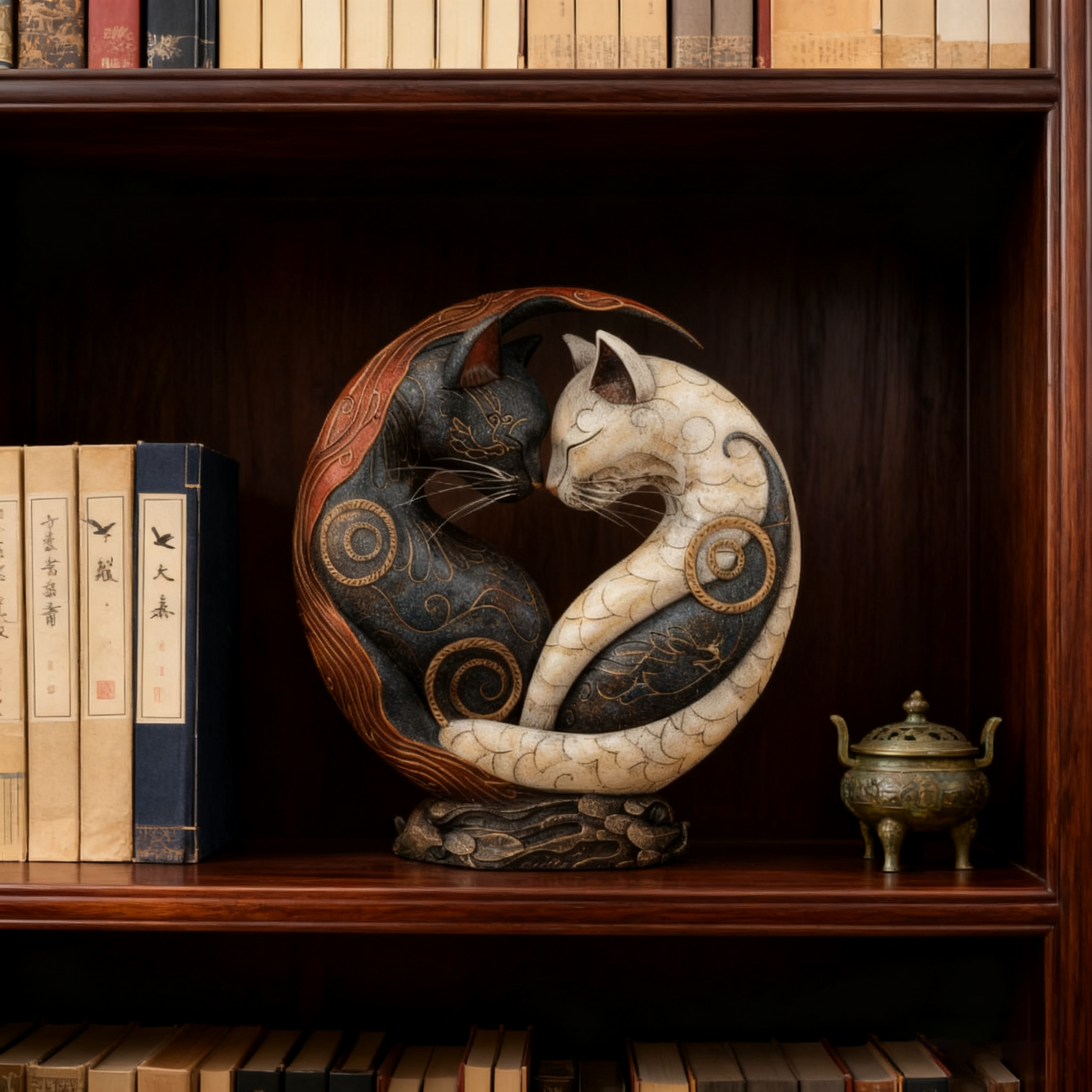 🐈Black and White Cat Yin Yang Art Desk Decor🎁Buy 2 Free Shipping