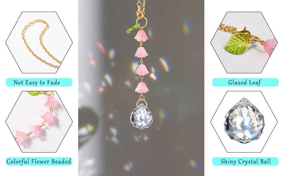 🔥 50% OFF - Last Chance! 🔥Cute lily of the valley creative crystal pendant diy glass flower pendant bag car pendant，Bedroom, office and balcony can be decorated