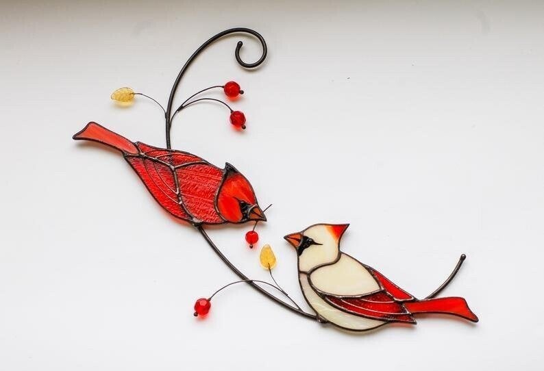 🔥Pair of Cardinal bird stained ornament