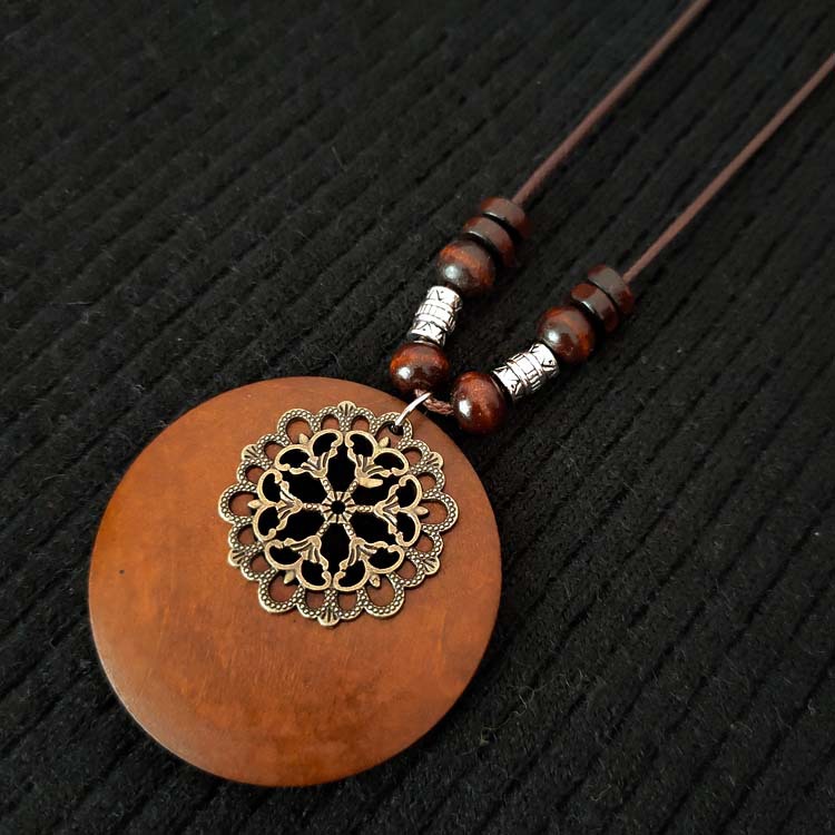 Handmade wooden boho style vintage pendant