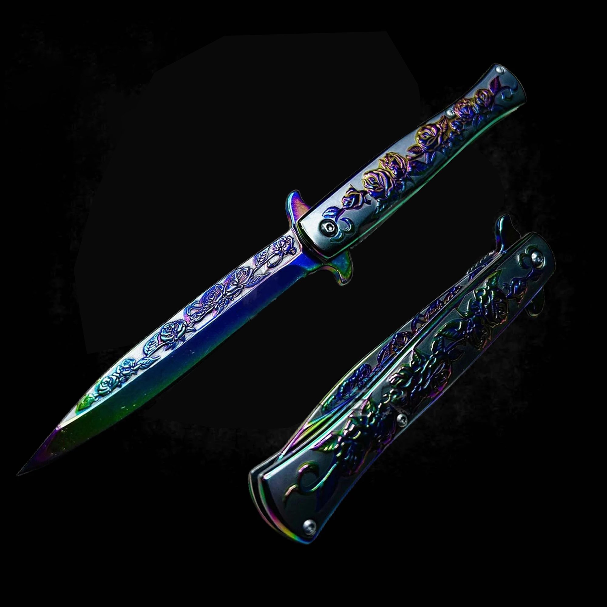 🌹 Handcrafted Rose-Inlaid Folding Blade