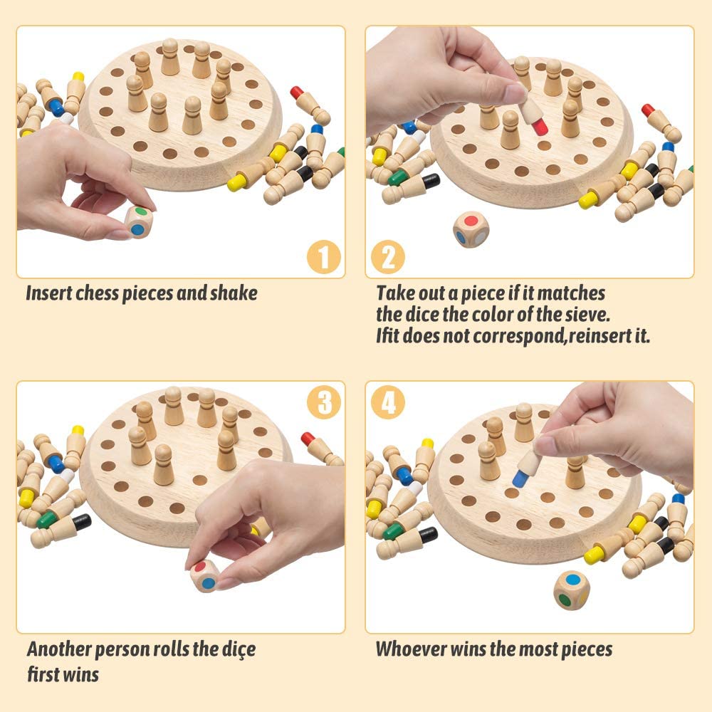 New Children Wooden Memory Matchstick Chess Game