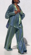 Women's V-neck Lapel Shiny Fabric Fashion Casual Suit
