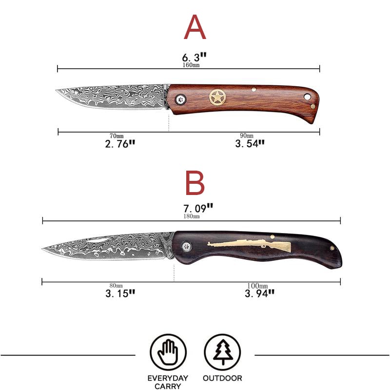 Exquisite Handcrafted Stainless Steel Pocket Knife with Wooden Handle and Damascus Blade