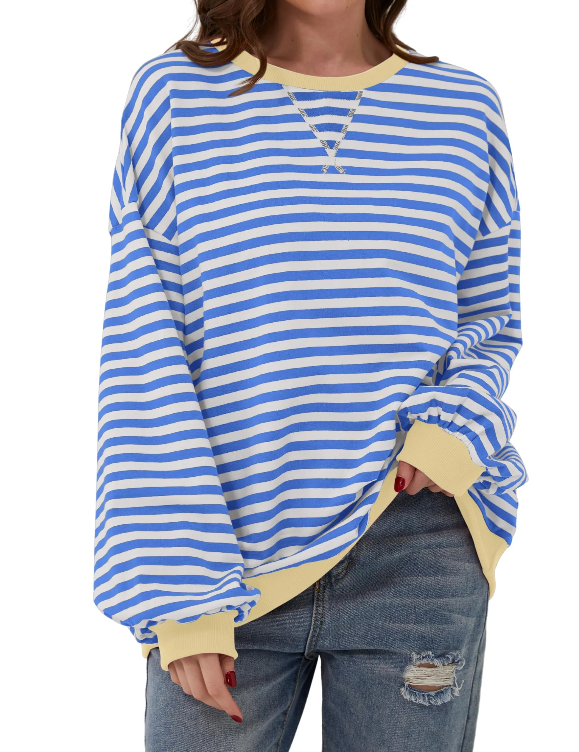 🔥 Women Oversized Striped Color Block Long Sleeve -Buy 2 Free Shipping