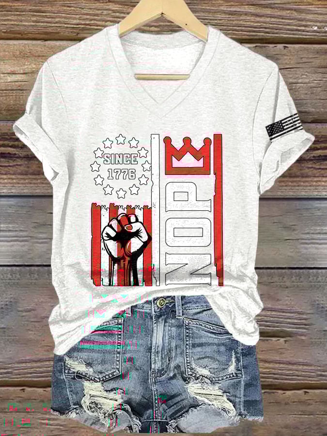 Women's Retro No Kings Nope Protest Print Short Sleeve T-Shirt