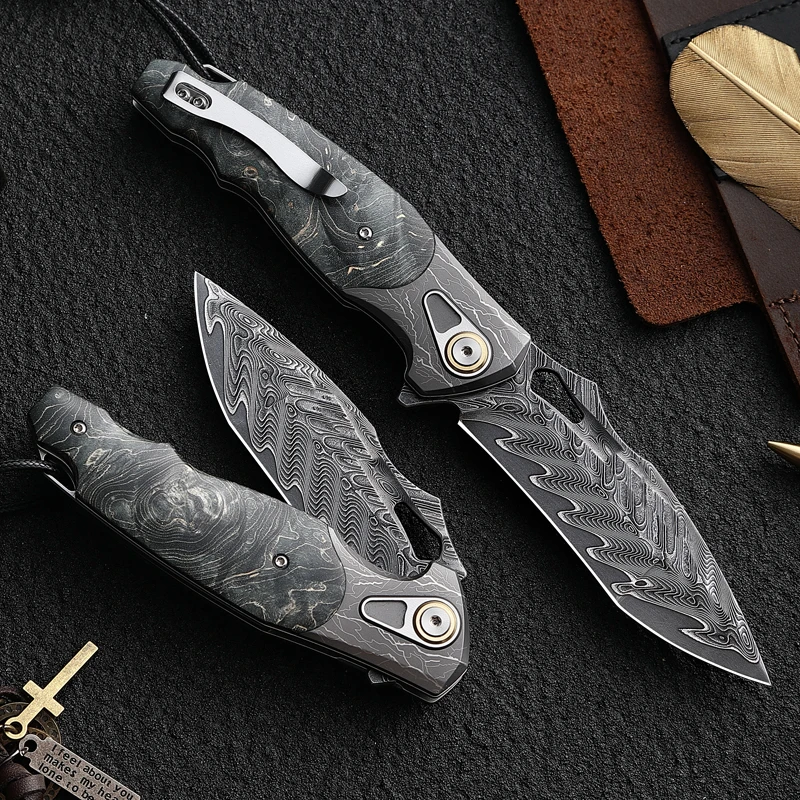 Handmade Damascus Steel Pocket Knife | Men’s EDC Survival Blade
