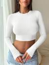Women's Round Neck Long Sleeve Short Blouse