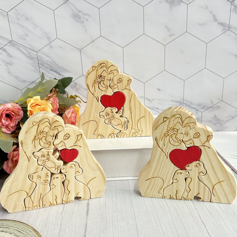 🦁Personalized lion family members wooden puzzle🧡