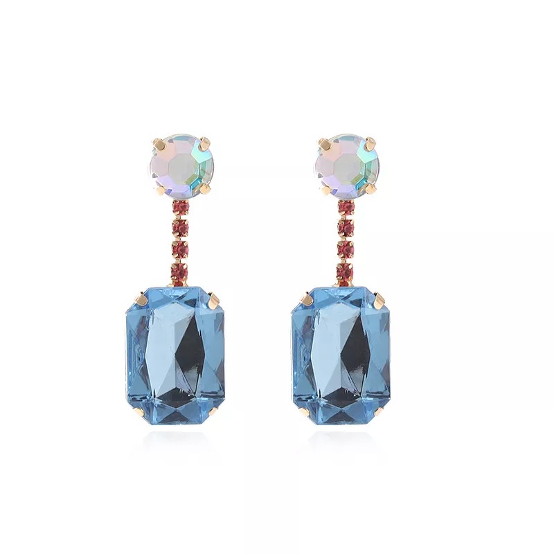 Elegant Big Square Earrings Crystal Blue Stone Long Drop Earrings For Women Gift Wedding Party Vintage Jewelry