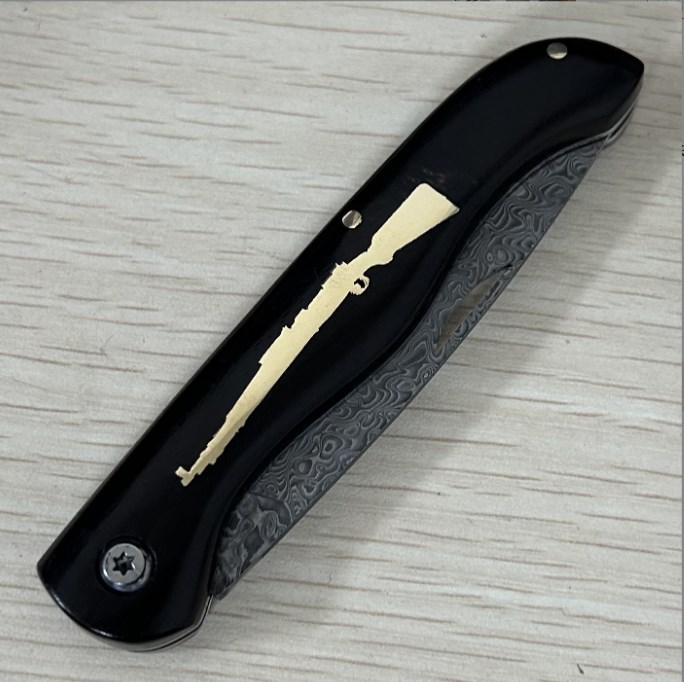 Handmade Damascus ebony handle folding knife
