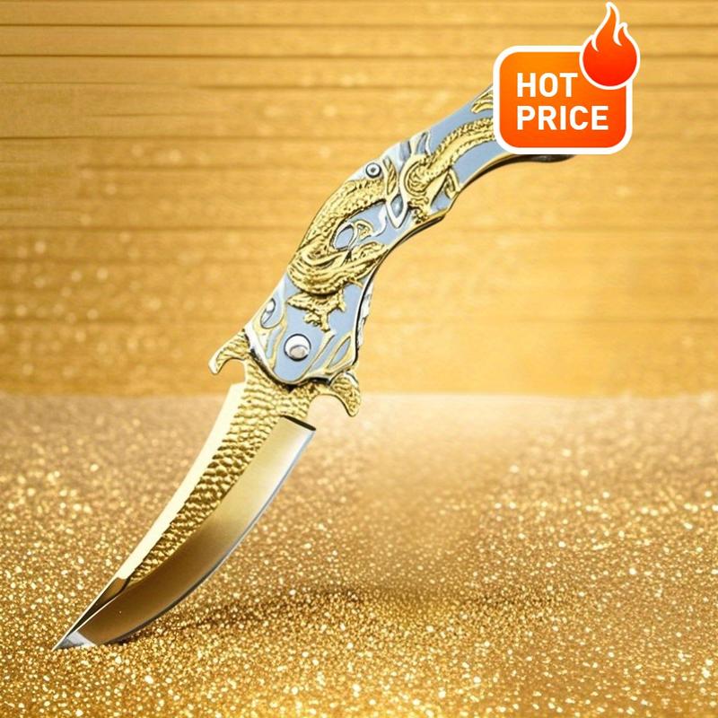 🐉 Dragon Folding Pocket Knife – Titanium-Plated Handle & Razor-Sharp Blade
