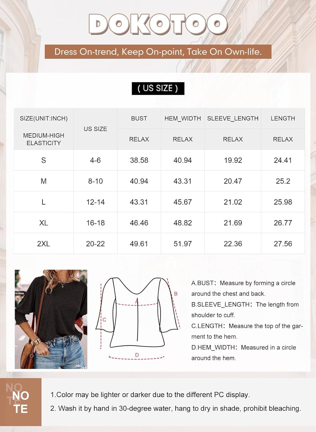 Dokotoo Women's 2024 Fashion Tops 3/4 Sleeve T-Shirts Cute Crewneck Basic Business Tees Blouses