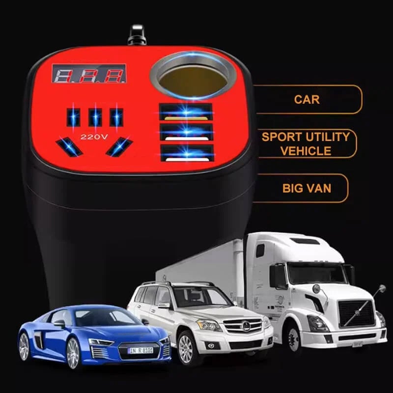 (🎅Early Xmas Offer 1000pcs 50% OFF)🔥 Car Mounted Cup Type Inverter Converter QC Charger