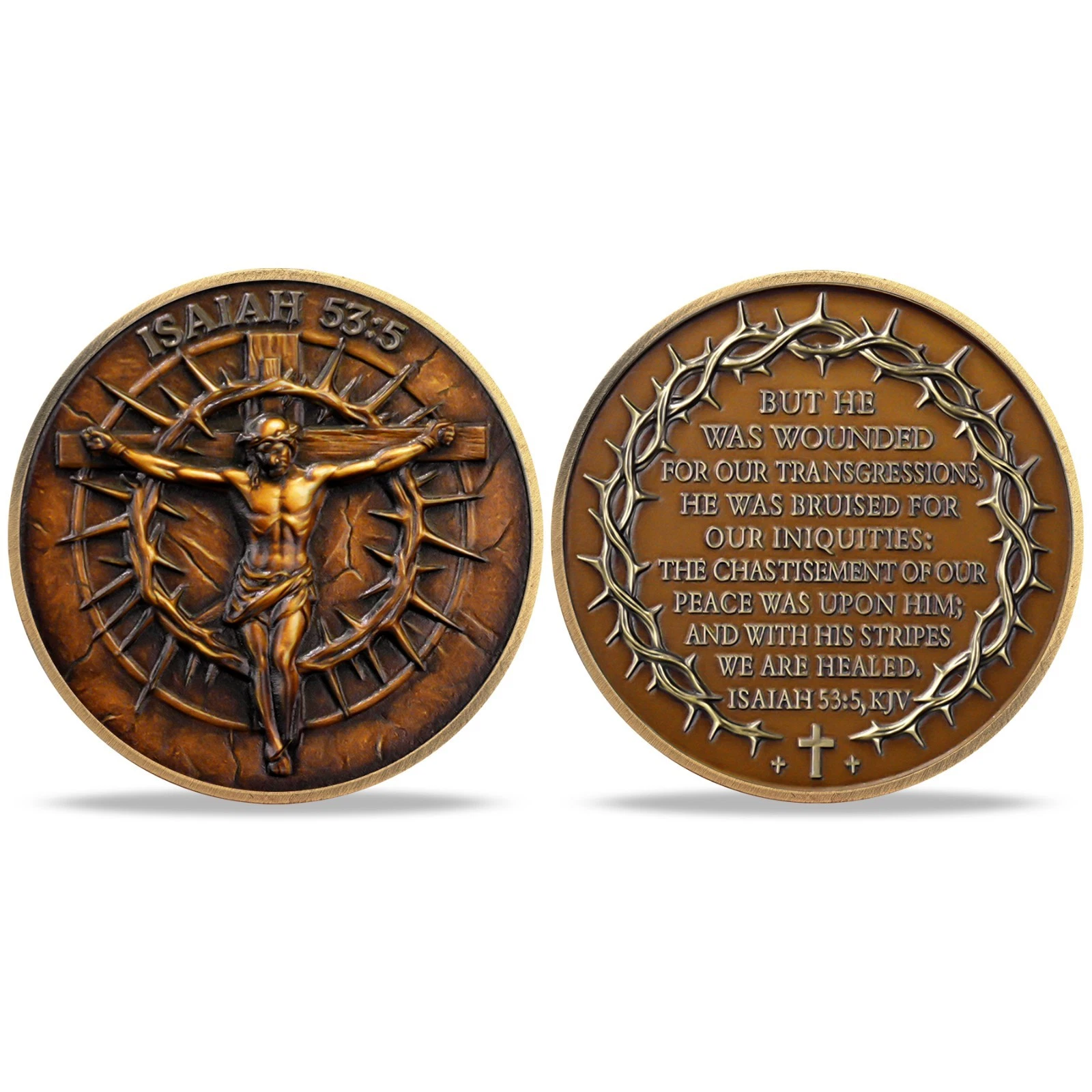 Christian Jesus Crucifix Coin – Isaiah 53:5 Medallion