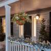 🎄Pre-lit Artificial Christmas Hanging Basket - Flocked with Mixed Decorations and White LED Lights - Frosted Berry