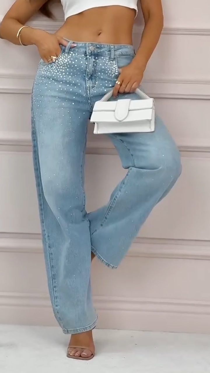 Women's Rhinestone Washed Casual Jeans