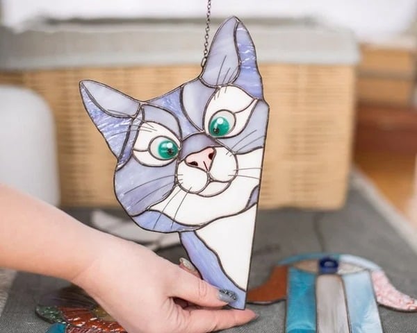 (🌲EARLY CHRISTMAS SALE - 50% OFF) 😻Handmade Stain Cat Suncatcher For Window