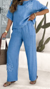 Women's Round Neck Short Sleeve Cotton and Linen Casual Suit