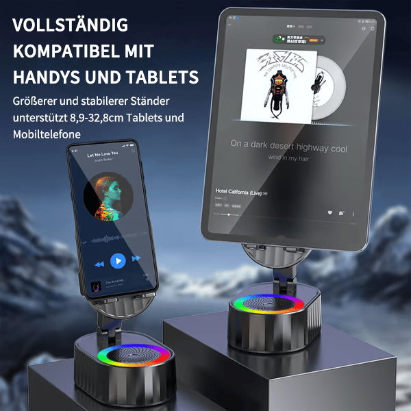 🔥Heißer Verkauf - 50% Rabatt🔥2025 Verbesserte Handyhalterung mit induktivem Lautsprecher/Mobilstromversorgung/Ambientelicht