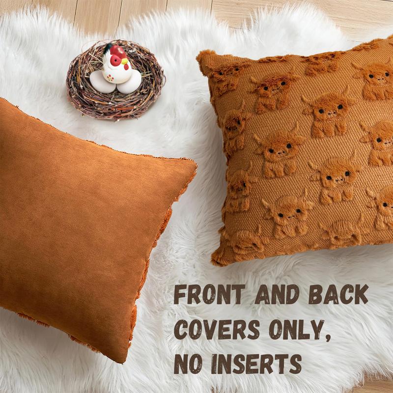 🐮 Highland Cow Pillow Covers – Cozy Farmhouse Charm