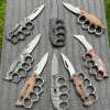 Motifs Knuckle Duster Wooden Handle Folding Knife Defense EDC