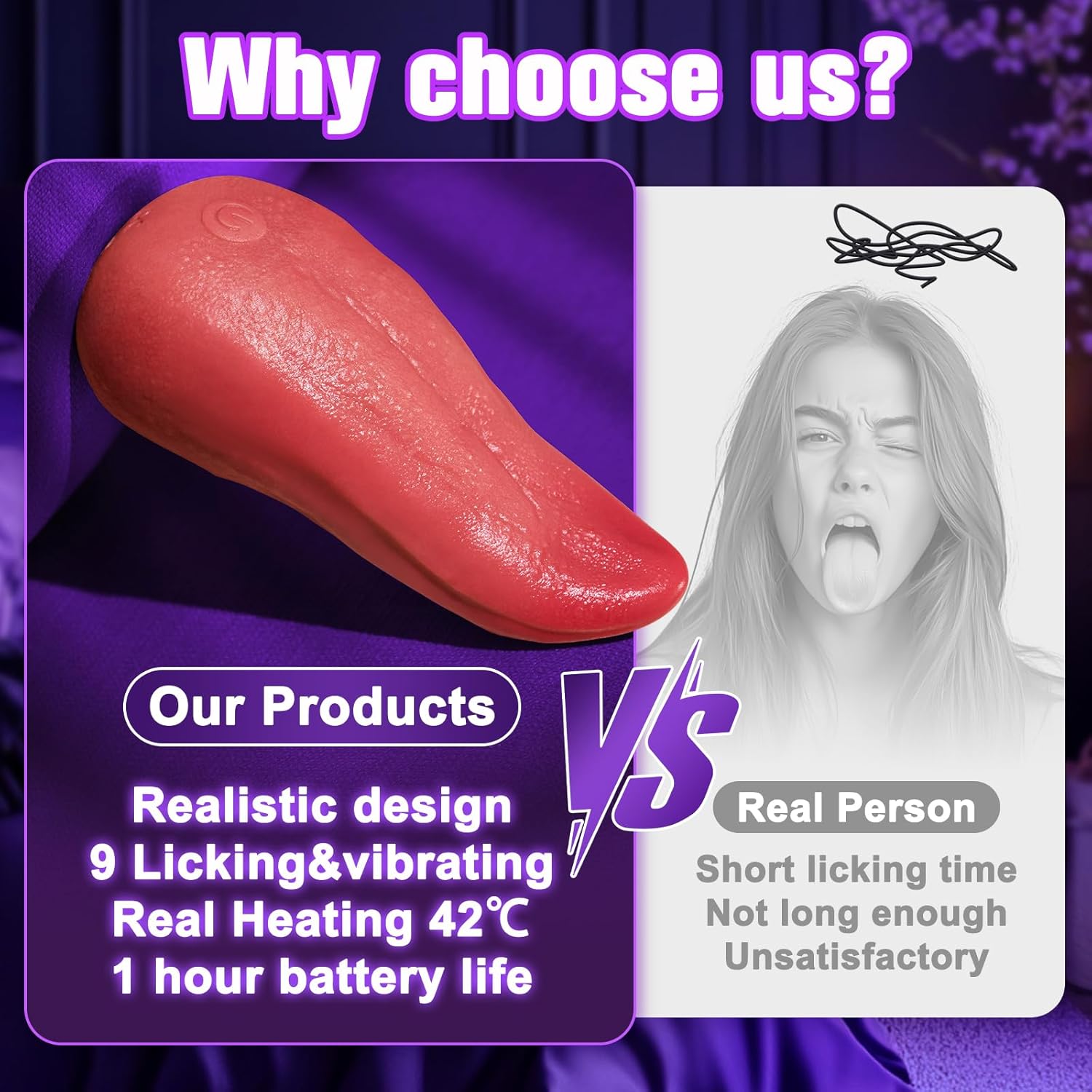 Realistic Tongue licking Clitoral Stimulation Vibrators with 9 Licking vibrating & Heating Modes