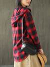 Letha Hooded Vintage Contrasting Plaid Print Single-breasted Baggy Cotton Shirt