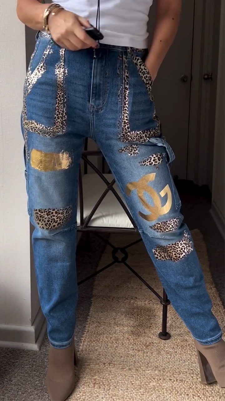 Women's Leopard Print Casual Jeans