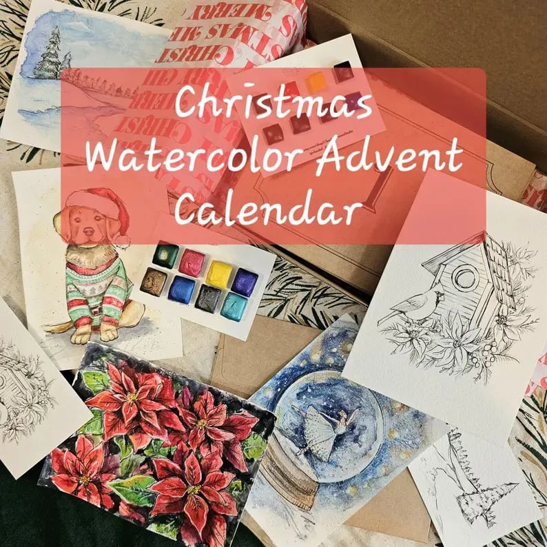 🎨Advent Calendar 24 Envelopes Watercolor Christmas Set