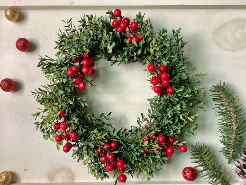 🔥Christmas Specials – Save 30%/🌲Christmas Boxwood Berry Candle Wreath