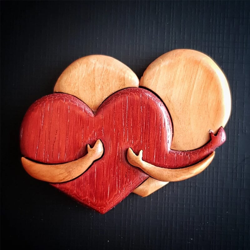 🔥Handmade Loving Hearts Wood Intarsia Pinback Button-Buy 4 Get Free Shipping