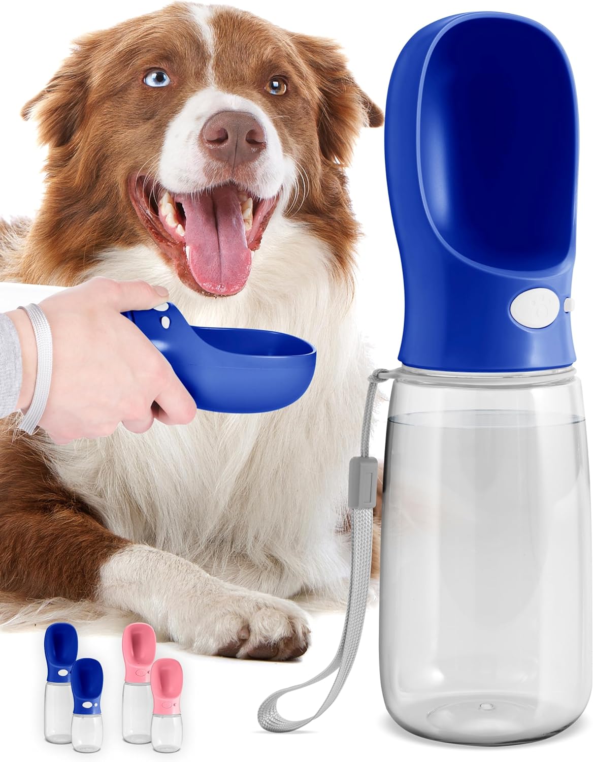 MalsiPree Dog Water Bottle, Lightweigh, Leak Proof Portable Travel Dog Water Dispenser - Perfect Puppy Drinking Bowl On The Go for Outdoor Walking and Hiking - Pet Accessories (19oz, Blue)