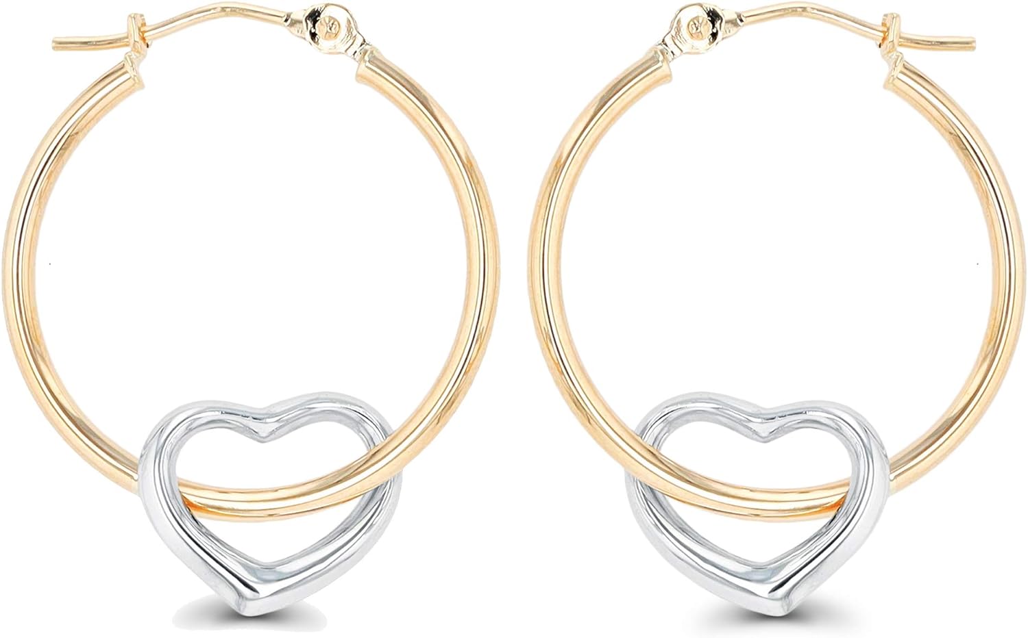 14K Gold Solid Hypoallergenic Heart Hoop Earrings - Tricolor Gold, Two Tone, Heart Shaped, Triple Heart, Shrimp Hoops