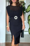 Women's Round Neck Sleeveless Chiffon Stitching Elegant Dress Without Belt