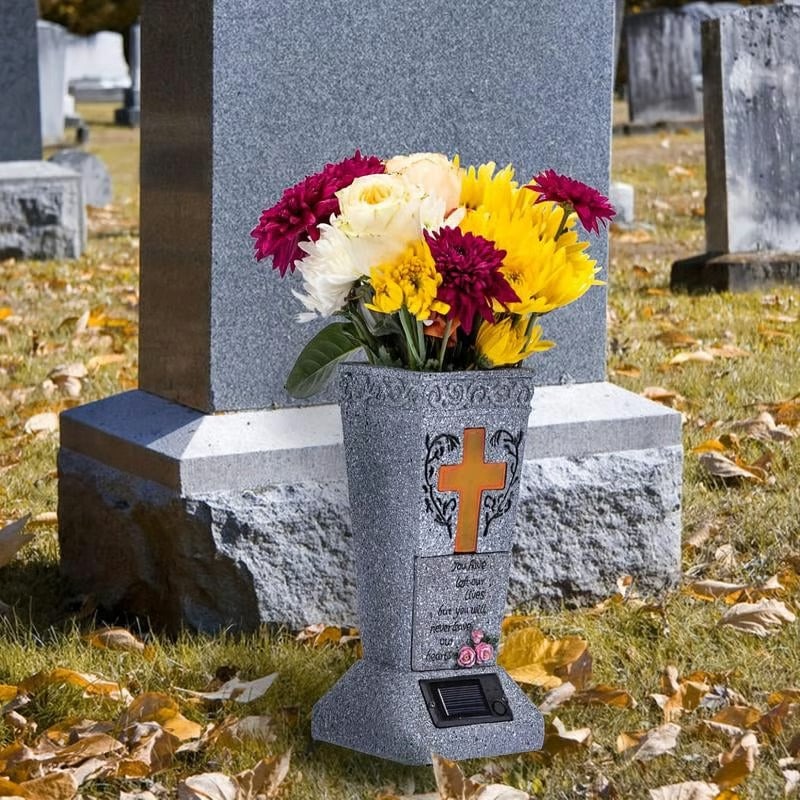 🎁TikTok Last Day Sale - 70% OFF🔥Solar-powered cross angel flowerpot solar-powered cemetery vase with LED